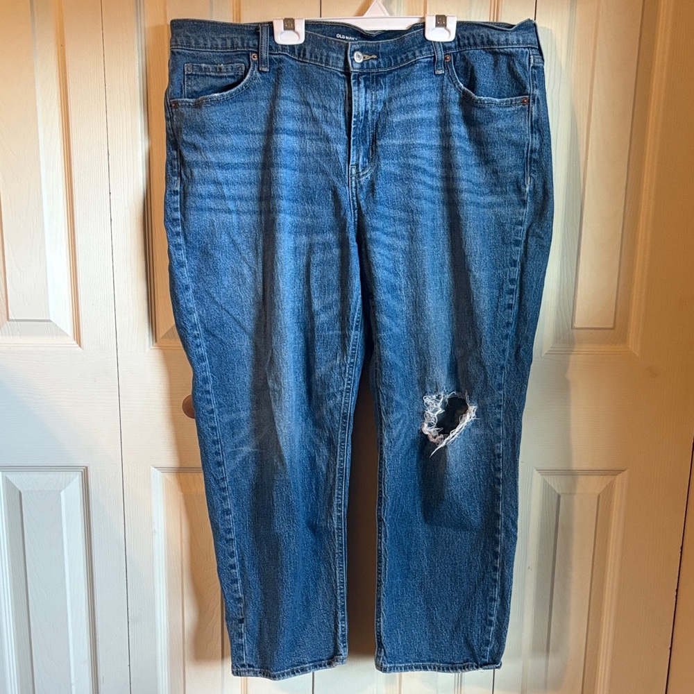 Old Navy Women's Blue Boyfriend Jeans with Distressed Detail